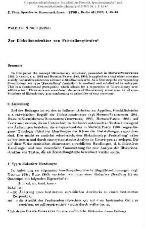 Zur Illokutionsstruktur von Feststellungstexten