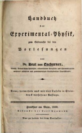 Handbuch der Experimental-Physik : zum Gebrauche bei den Vorlesungen
