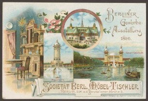 Werbepostkarte "Societät Berliner Möbel-Tischler", Berliner Gewerbe-Ausstellung