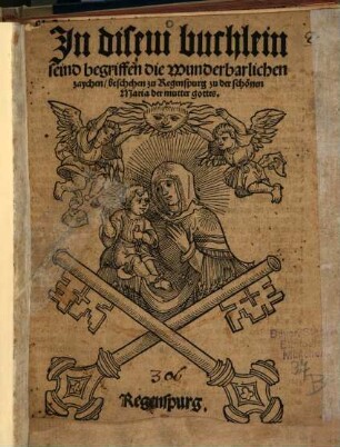 In disem Buchlein seind begriffen die wunderbarlichen Zaychen beschehen zu Regensburg zu der schönen Maria der Mutter Gottes