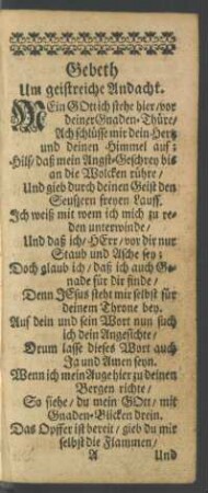 Gebeth Um geistreiche Andacht