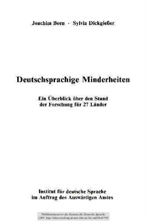 Deutschsprachige Minderheiten. Ein Überblick über den Stand der Forschung für 27 Länder