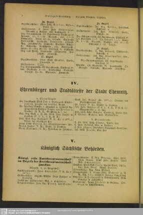 IV. Ehrenbürger und Stadtälteste der Stadt Chemnitz