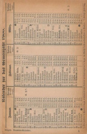 Kalender für das Gemeinjahr 1901