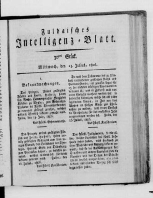 30tes Stück, Ausgabe vom 23. Julius 1806