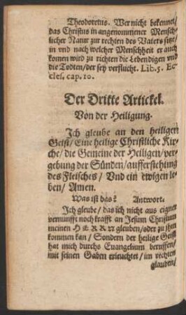 Der Dritte Artickel. Von der Heiligung.