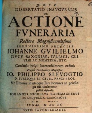 Dissertatio Inauguralis De Actione Funeraria
