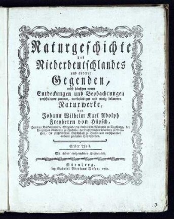Theil 1: Naturgeschichte des Niederdeutschlandes und anderer Gegenden. Theil 1