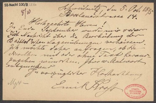Brief an B. Schott's Söhne : 05.10.1895