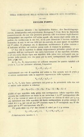 Della generázione delle superficie mediante reti proiettive.