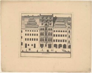 Ortels Haus in Leipzig, Fassade mit Staffage, Blatt 7 aus einer Reihe Leipziger Wohnhäuser und Palais’