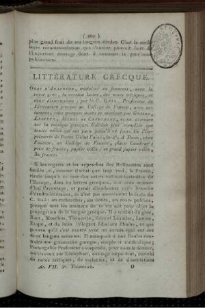 Littérature Greque.