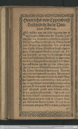 Heinrichs von Eppendorff Beschlußrede, dieser Denischen Historien