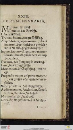 XXIII. De re mensvraria