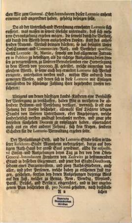Patent Zu Aufrichtung einer Lotterie : [Schwetzingen den 25ten Augustii 1764]