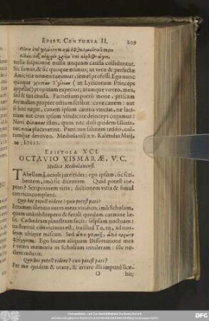 Epistola XCI. Octavio Vismarae, V. C. Medico Mediolanensi.