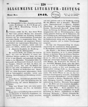 Knapp, F.: Die Nahrungsmittel in ihren chemischen und technischen Beziehungen. Mit in den Text eingedruckten Holzstichen. Braunschweig: Vieweg 1848
