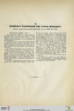 II. Erblicher Landstand zur ersten Kammer