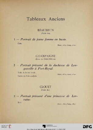 Tableaux anciens (Nr. 1-46)