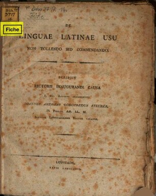 De linguae latinae usu non tollendo, sed commendando ... : [programma]