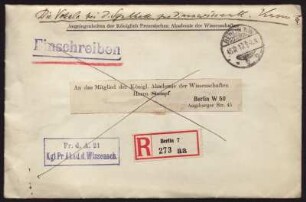 14: [Envelope] Die Vokale bei d. Synthese zu d. unwissentl. Versuchen