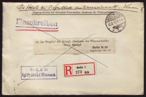14: [Envelope] Die Vokale bei d. Synthese zu d. unwissentl. Versuchen