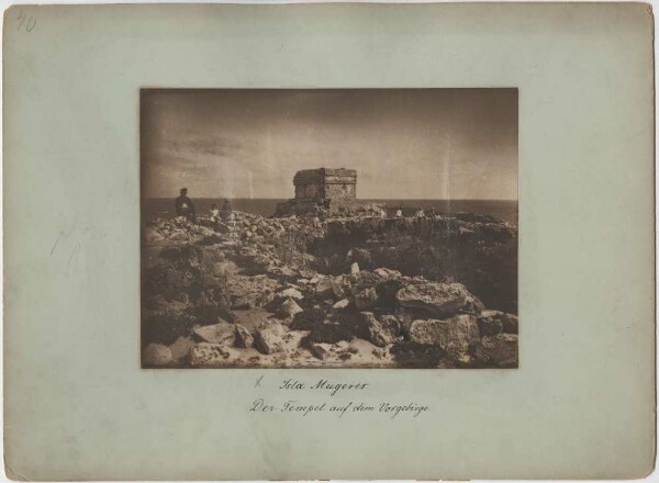 "The temple on the promontory of Isla Mujeres (with people)."