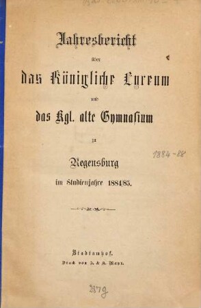 Jahres-Bericht. 1884/85