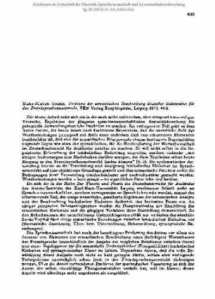 Hans-Jürgen Grimm: Probleme der semantischen Beschreibung deutscher Substantive für den Fremdsprachenunterricht, VEB Verlag Enzyklopädie, Leipzig 1975, 49 S. [Rezension]
