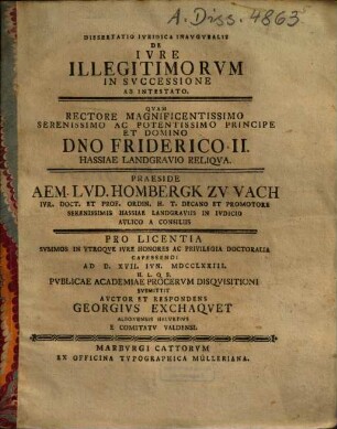 Dissertatio Ivridica Inavgvralis De Ivre Illegitimorvm In Svccessione Ab Intestato