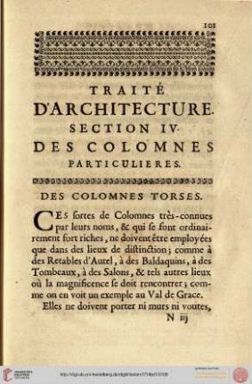 Section IV. Des colomnes particulieres