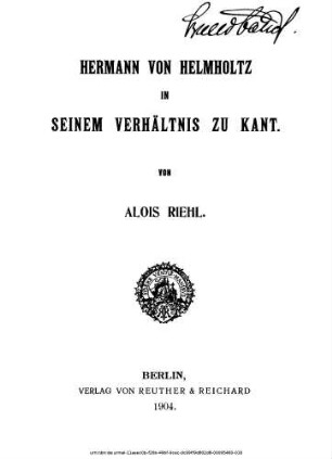 Hermann von Helmholtz in seinem Verhältnis zu Kant