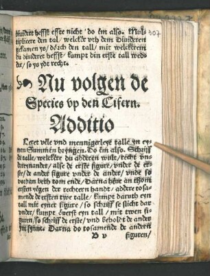 Nu volget de Species op den Cifern Additio