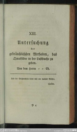 XIII. Untersuchung der gebräuchlichsten Methoden, das Quecksilber in der Lustseuche zu geben