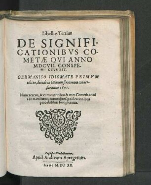 De Significationibus cometae Anno MDCVII Conspectus est