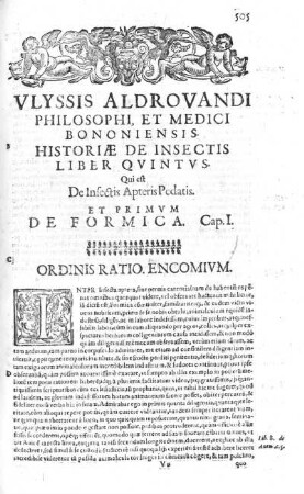 Ulyssis Aldrovandi Philosophi et Medici Bononiensis, Historiae de Insectis Liber Quintus. Qui est de Insectis Apteris Pedatis