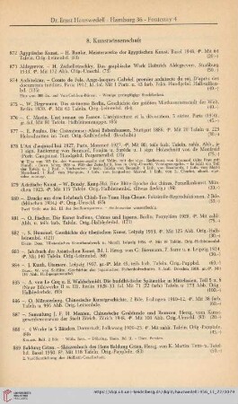 8. Kunstwissenschaft (Nr. 872 - 1100)