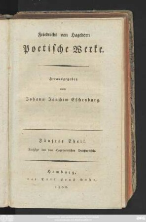 Theil 5: Auszüge des von Hagedornischen Briefwechsels