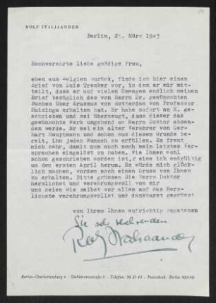 Brief von Rolf Italiaander an Margarete Hauptmann