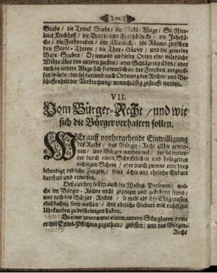 VII. Vom Bürger-Recht/ und wie sich die Bürger verhalten sollen