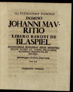 Ilustrissimo Domino Domino Johanni Mauritio Libero Baroni ...
