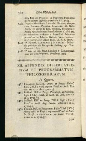 XII. Appendix Dissertationum et Programmatum Philosophicarum.