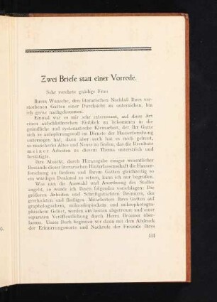 Zwei Briefe statt einer Vorrede.