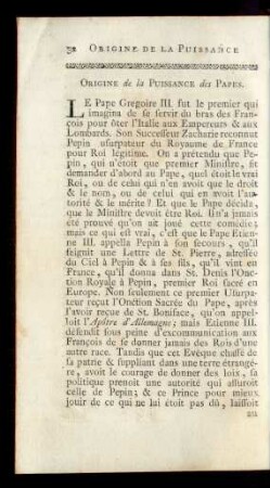 Origine de la Puissance des Papes.