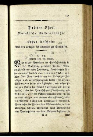 Erster Abschnitt. Von den Anlagen des Menschen zur Sittlichkeit.