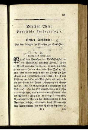 Erster Abschnitt. Von den Anlagen des Menschen zur Sittlichkeit.