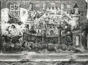 Moldovita, Rumänien. Kloster (1531). Klosterkirche. Fresko (1537) mit der Belagerung Konstantinopels
