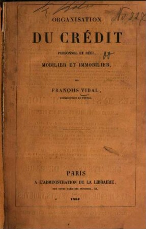 Organisation du crédit personnel et réel, mobilier et immobilier