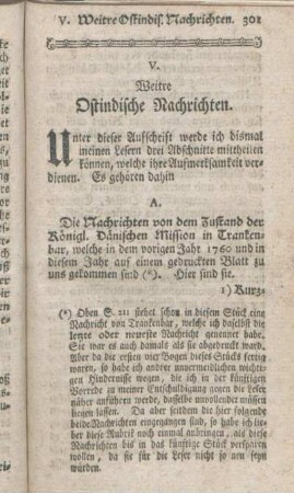 A. Die kurzgefaste Nachrichten von der Mission in Trankenbar von den beiden Jahren 1759 und 1760.