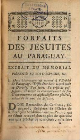 Forfaits des Jésuites au Paraguay : extrait du mémorial présenté au roi d'Espagne, etc.